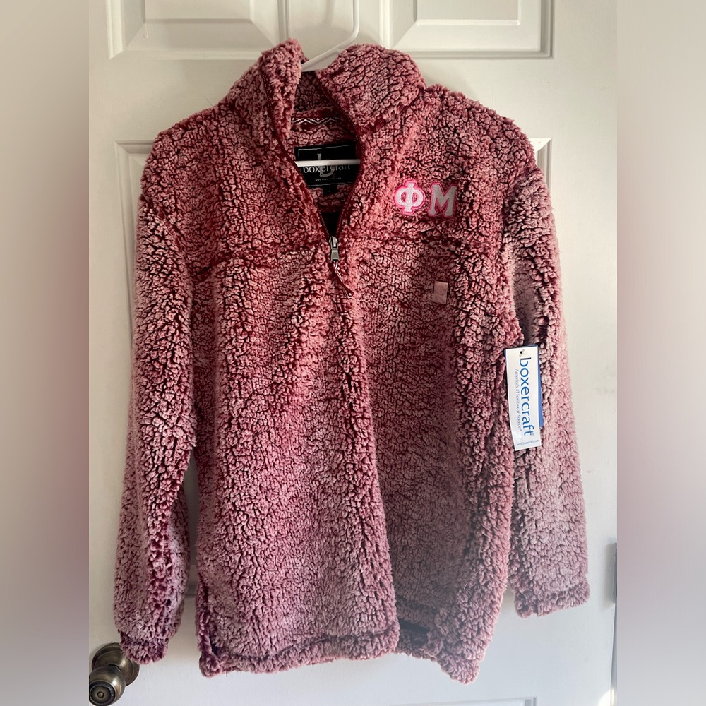 Phi Mu Sherpa quarter zip with tags